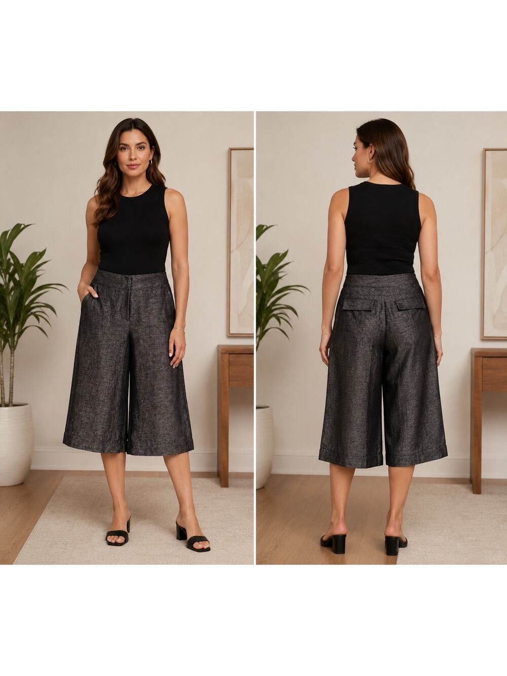 Cache Expresso Textured Crop Gaucho Pant Poly Linen Cropped NWT $118 New Sz 8